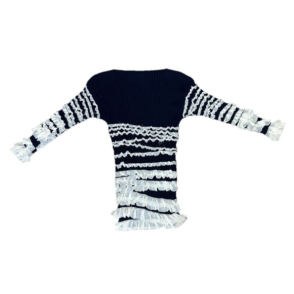 Jean Paul Gaultier Maille Y2K Ruffle Ribbed Wool Silk Sweater Top Medium - Picture 3 of 10